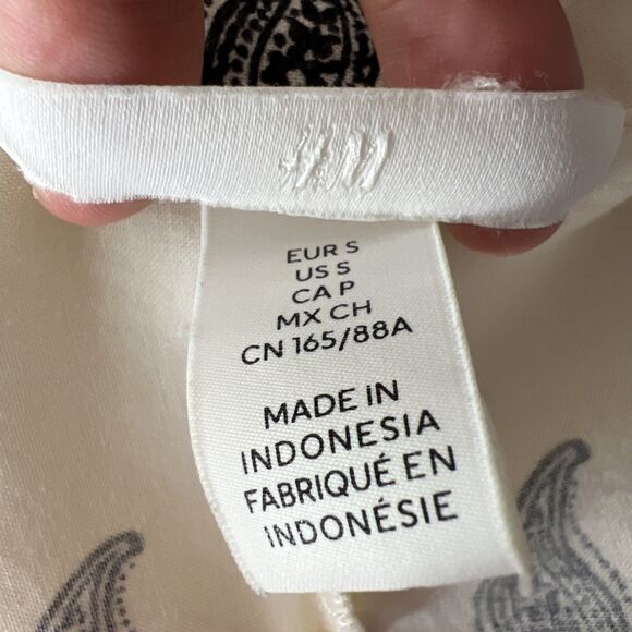 H&M Dress Women Small Beige Black Paisley All Over Print Long Sleeve Peplum Mini - Picture 5 of 15